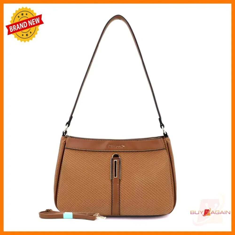 Mini Hobo Crossbody Bag with Dual Straps Multi Zipper Pockets Faux Leather